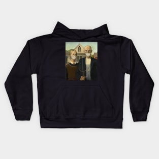 Famous Painting Americana Masked Farmer and Wife Kids Hoodie